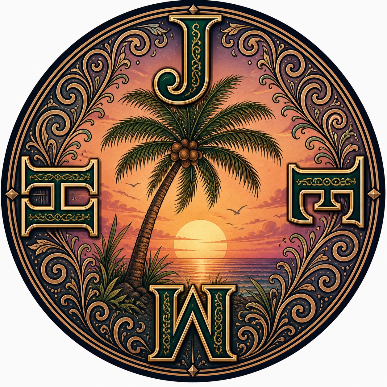 JEMH radial palm and sunset crest